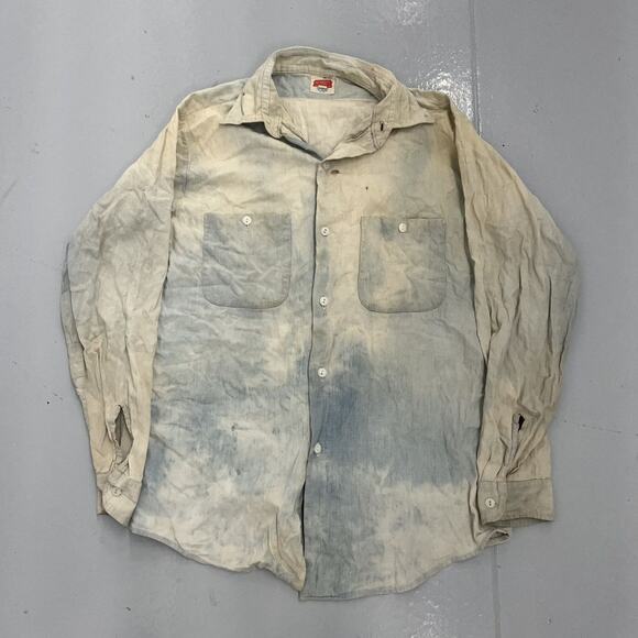 Vintage 50s Ole Honesty Blue Faded Chambray Work Shirt - Picture 1 of 5